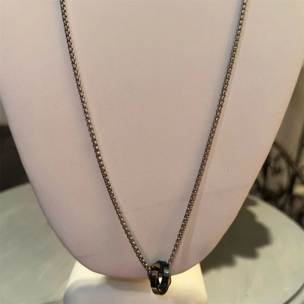 SRCOI Triple Loop Pendant w box chain Necklace Multicolor Hip Hop Trendy